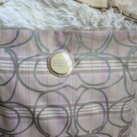 Coach, Tartan Plaid Cream Lavender Grey Signature Fabric Crossbody Bag - Picture 5 of 16